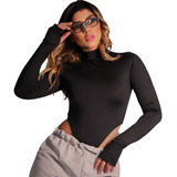 Body Cavado Feminino Preto Confortável Poliamida Gola Alta