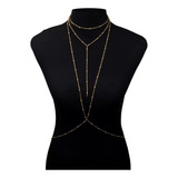 Body Chain Corrente De Corpo Max Colar Sexy Luxo Verão Cor Dourado Multicamadas