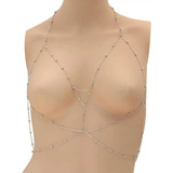 Body Chain Corrente De Corpo Max Colar Sexy Luxo Verão Cor Prateado Regata