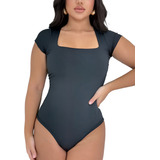 Body Collant Bory Decote Quadradinho Manga Curta Com Forro