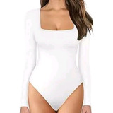Body Decote Quadradinho Blusa Feminina Manga Longa Em Suplex