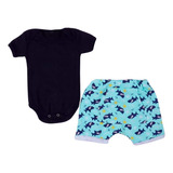 Body E Shorts Tubarão Para Bebê