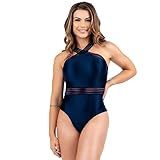 Body Elástico Praia Detalhe Cintura Maiô Transparência Cor Azul Tamanho M 38 40
