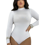 Body Femenino Collant Gola Alta Com Fecho Manga Longa