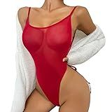 Body Feminino 1 Peça De Malha Frente única Frente única Com Cadarço Transparente Camisola De Dormir Para Mulheres Inverno Vermelho GG