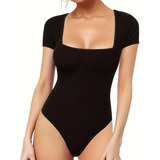 Body Feminino Adulto Decote Quadrado Manga Curta