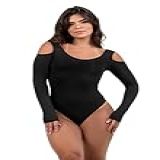 Body Feminino Buraco No Ombro Suplex Manga Comprida Preto M