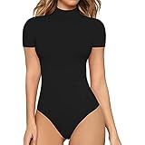 Body Feminino Casual Sexy Cor Sola Justo Gola Alta Manga Curta Body De Renda Para Mulheres Preto G