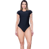 Body Feminino Cavado Manga Curta Blusa Collant Com Bojo