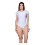 Body Feminino Cavado Manga Curta Blusa Collant Suplex Bore