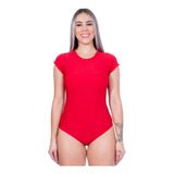 Body Feminino Cavado Manga Curta Blusa Collant Suplex Bore