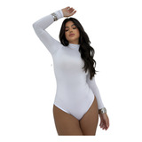 Body Feminino Collant Gola Alta Manga Longa Com Fecho