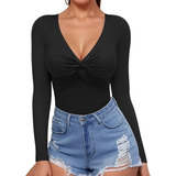 Body Feminino Decote V Cruzado Manga Longa