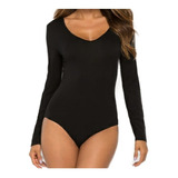 Body Feminino Decote V Manga Comprida Com Fecho