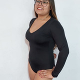 Body Feminino Decote V Manga Longa Em Suplex Com Fecho