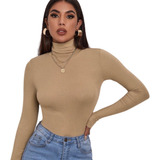 Body Feminino Gola Alta Cacharrel Manga Longa Suplex