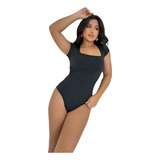 Body Feminino Manga Curta Com Fecho Decote Quadrado Collant