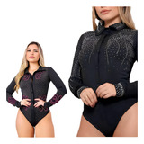 Body Feminino Manga Longa Com Gola Camisa Blusa Festa Preto