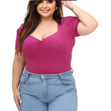 Body Feminino Plus Size Detalhe Decote Tecido Encorpado