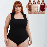 Body Feminino Plus Size Manga Curta Decote Quadrado G1 Ao G3