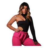 Body Feminino Suplex Ombro Só Gola Alta Moda Gringa Festa