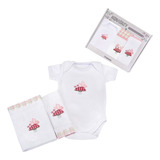 Body Fralda E Pano De Boca Kit Presente Bebe 3 Peças Algodão