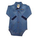 Body Longo Jeans Bebê Menino Luxo Estilo Camisa Katita 2733
