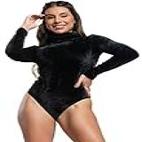 Body Manga Comprida Feminino Veludo Blusa Gola Inverno