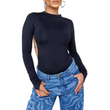 Body Manga Longa Costas Abertas E Decote Alto Moda Gringa