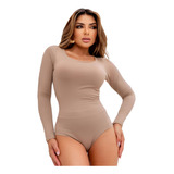 Body Manga Longa Feminino Poliamida Decote Quadrado Blogueir