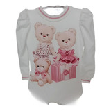 Body Manga Longa Rosa Manga C punho Decote Tricô Ursa