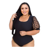 Body Plus Size Evangelico Manga Tule Feminino