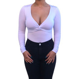 Body Premium Decote Cruzado Manga Longa Com Fecho