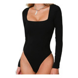 Body Premium Decote Quadradinho Manga Longa Com Fecho