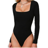 Body Premium Decote Quadradinho Manga Longa Com Fecho