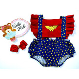 Body Romper Jardineira Mulher Maravilha Pronta Entrega Mesve