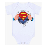 Body Temático Infantil Bebê Superman Herói Justiceiro Clark 