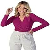 Body Transpassado Manga Longa Em Malha Poliamida Premium Ref 0376 GG FÚCSIA