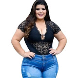 Body Tule Renda Plus Size Decotado Sexy Balada Natal C Bojo