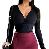 Body Vinha Fashion Blusa Feminina Sensual Manga Longa Decote Torcido Com Bojo Em Suplex Com Fecho Preto P 36 38