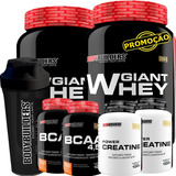 Bodybuilders Kit 2x Whey Protein 2x Bcaa 2x Creatina Coqueteleira Sabor Chocolate
