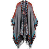 Boho Mulheres Xale De Malha Poncho Faux Cashmere Geométrica