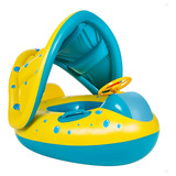 Boia Bote Bebê Infantil Inflável Piscina Com Cobertura De Proteção Cor Azul amarelo