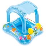 Boia Bote Com Fralda E Para-Sol Infantil E Bebê Com Cobertura Para Piscina Praia Natação Inflável Premium -Azul Mesclado-