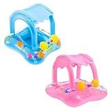 Boia Bote Para Bebê Com Cobertura Infantil Inflável Proteção Solar Baby Float Para Piscina -AZUL-