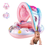Boia Com Cobertura Bote Bebê Infantil Inflável Piscina Praia Cor Rosa claro