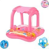 Boia Infantil Com Cobertura Bebe Piscina Menino Menina Praia Proteção Solar Rosa 