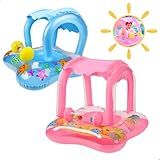 Boia Infantil Com Cobertura Para Proteção Solar Inflável Baby Float Para Piscina Com Assento Para Pernas Rosa 