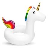 Boia Inflável Unicórnio- 120cm- Suporta Até 100kg- Material PVC Premium- Válvula De Enchimento Rápido- Branco E Arco-íris