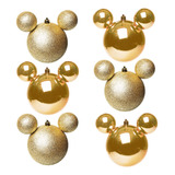 Bola De Natal 6cm Disney Enfeite Mickey Minnie Dourado 6uni